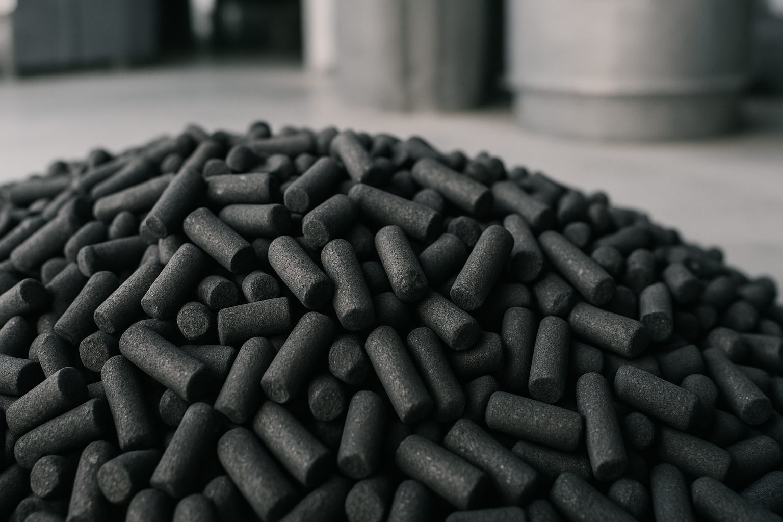Coconut-shell activated carbon pellets for gold recovery in an industrial setting.