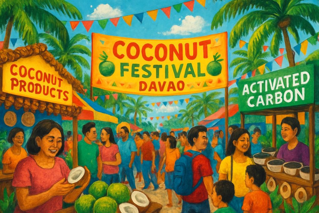 Coconut Festival in Davao with stalls and crowds enjoying the event.